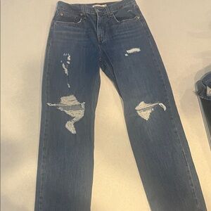 Signature by Levi Strauss Dark Blue Ripped Straight Leg Jeans